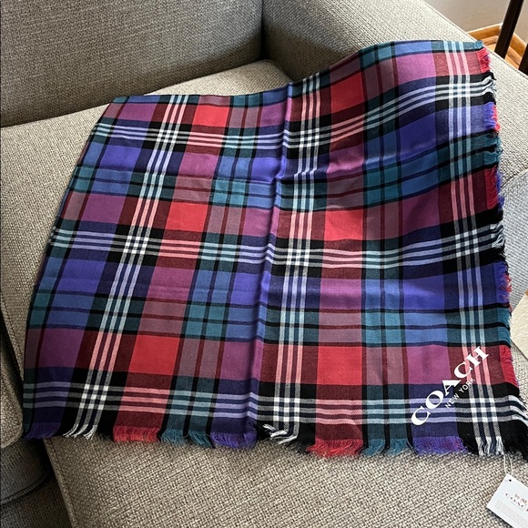 Coach Plaid Print Oversized Square Scarf - Picture 4 of 6